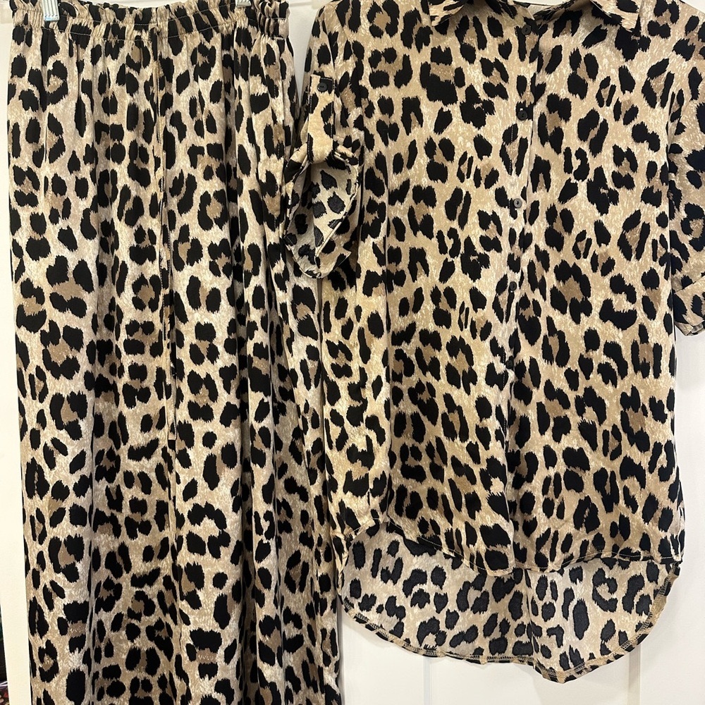 Leopard Print Shirt and Skirt Set